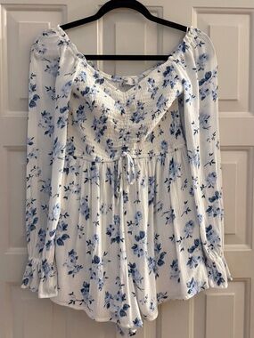 Hollister Blue Rose Ruched Romper - Reformation Style - Sz S
